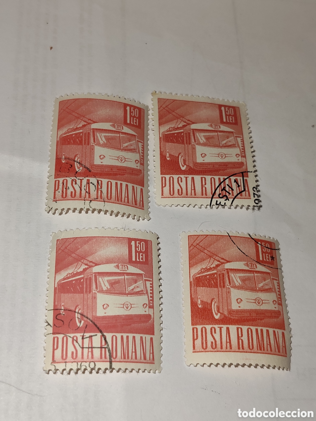 Sellos: 4 sellos de Ruman&iacute;a transportes Trolebus 1968