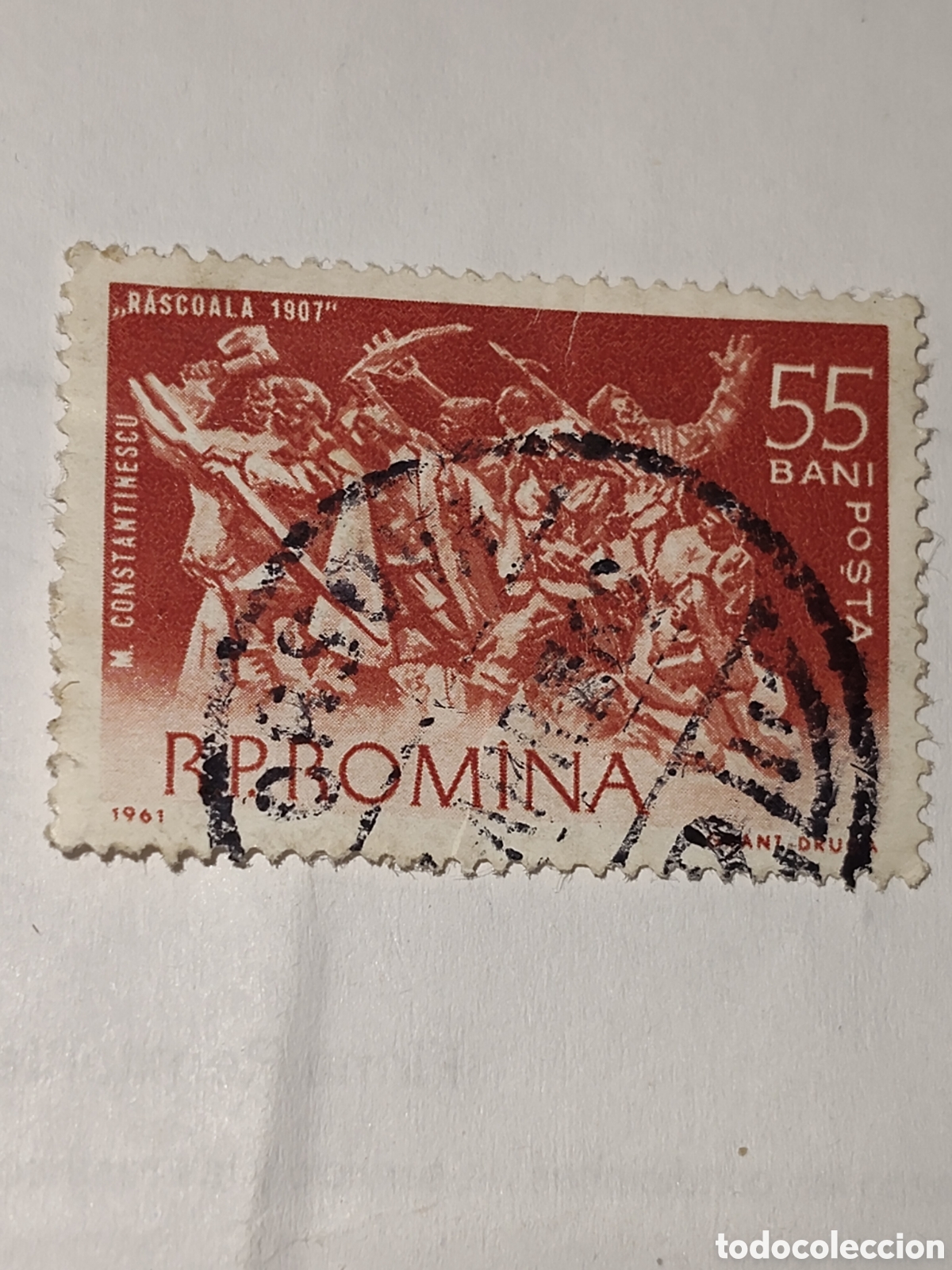 Sellos: Sello de Ruman&iacute;a la revuelta campesina de 1907 del escultor M. Constantinescu 1961