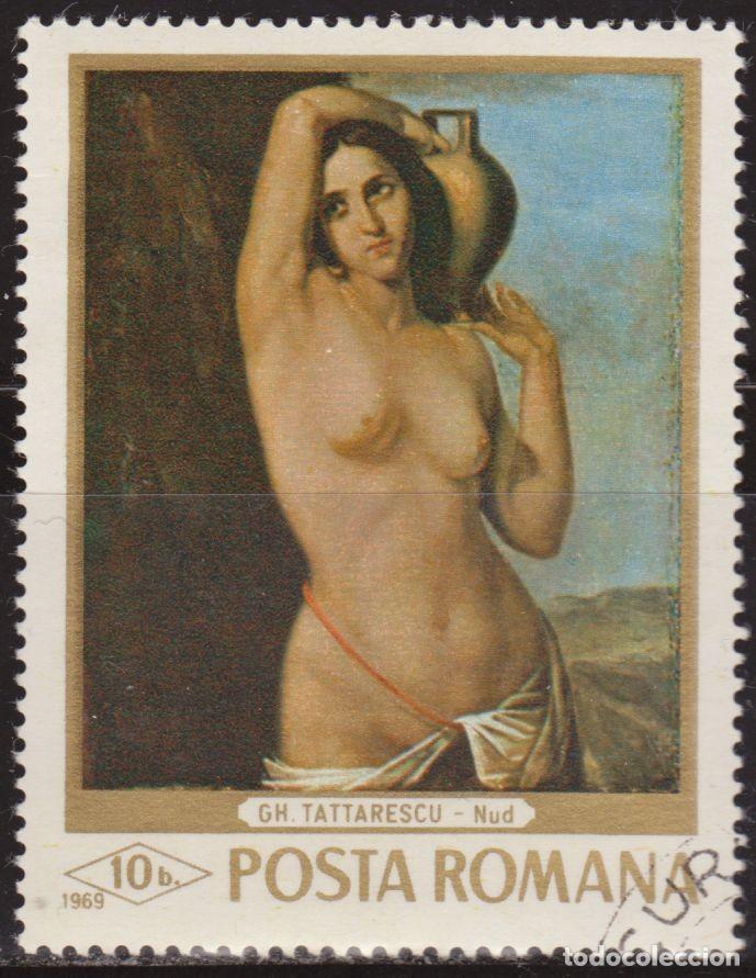 Selos: Rumania 1969 Scott 2088 Sello &ordm; Pinturas Desnudo Mujer Portando Jarra de Gheorghe Tattarescu 10B