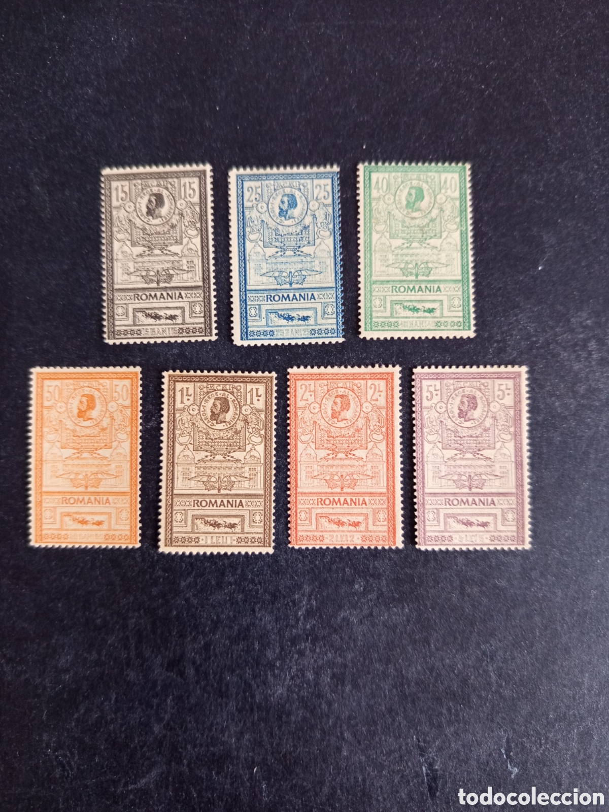 Sellos: Ruman&iacute;a, 1903. Rey Carlos I y Edifio de Correos. Yv. 145/51. Serie completa. Pedido m&iacute;nimo 3 &euro;.
