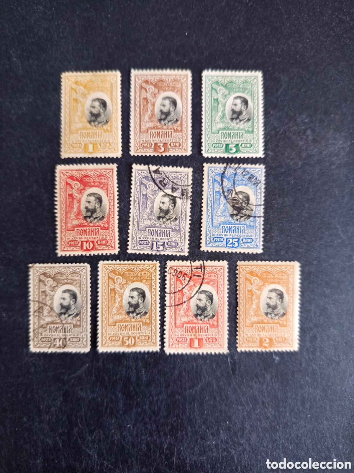 Sellos: Ruman&iacute;a, 1906. Rey Carlos I 25 A&ntilde;os Reinado. Yv. 182/91. Serie completa. Pedido m&iacute;nimo 3 &euro;.