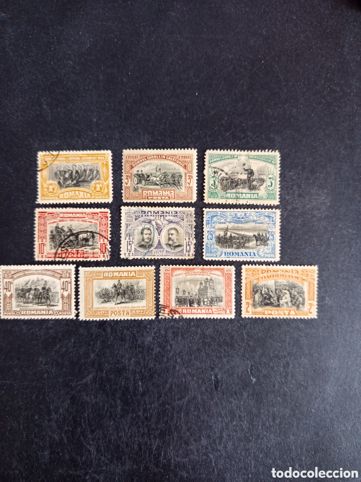 Sellos: Ruman&iacute;a, 1906. 40 a&ntilde;os llegada de Carlos I. Yv. 172/81. Serie completa. Pedido m&iacute;nimo 3 &euro;. Ver fotos