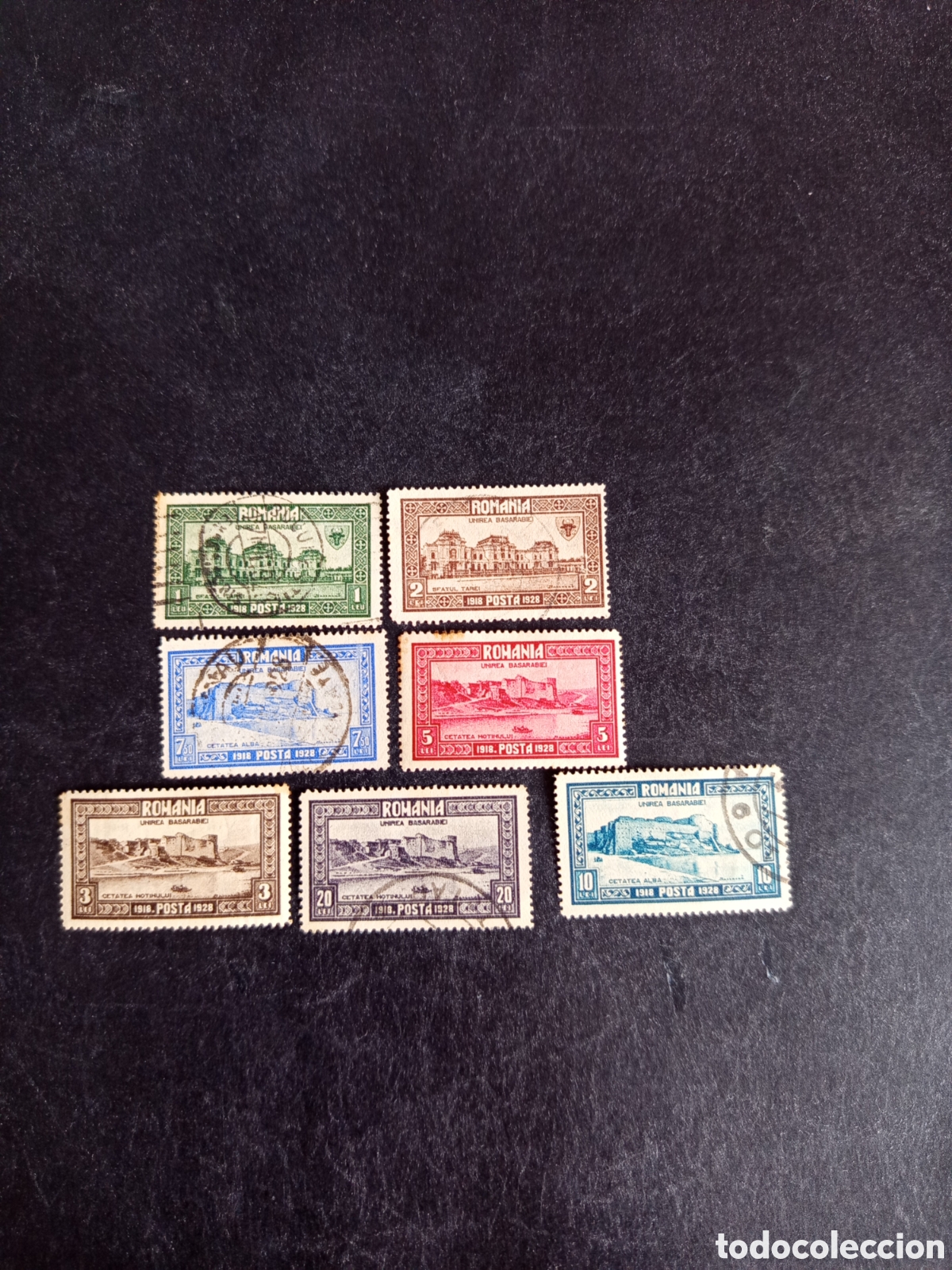 Sellos: Ruman&iacute;a, 1928. 10 A&ntilde;os uni&oacute;n de Bessarabia. Yv. 3433/50. Pedido m&iacute;nimo 3 &euro;. Ver fotos.