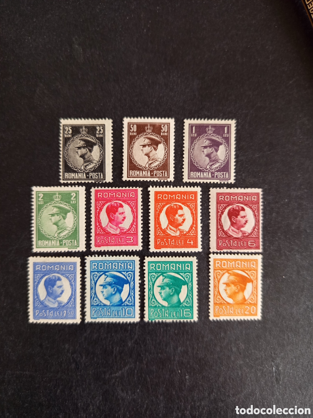 Sellos: Ruman&iacute;a, 1930. Rey Carlos Il. Yv. 388/98. Pedido m&iacute;nimo 3 &euro;. Ver fotos. El lote es el que se muestra