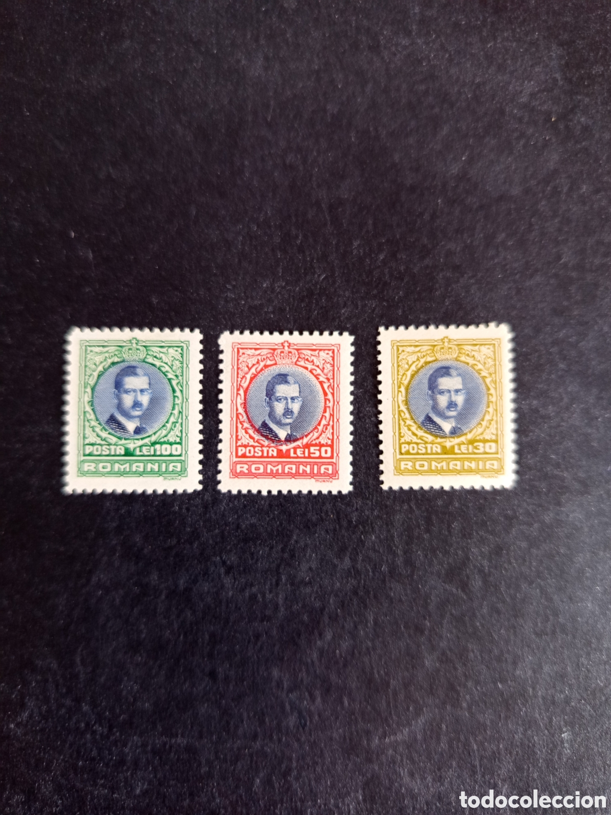 Sellos: Ruman&iacute;a, 1931. Rey Carlos Il. Yv. 399/401. Pedido m&iacute;nimo 3 &euro;. Ver fotos.El lote es el que se muestra