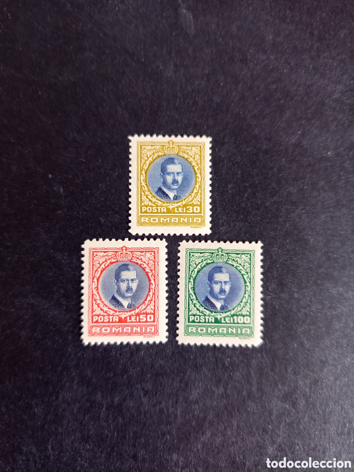 Sellos: Ruman&iacute;a, 1931. Rey Carlos Il. Yv. 399/401. Pedido m&iacute;nimo 3 &euro;. Ver fotos.El lote es el que se muestra