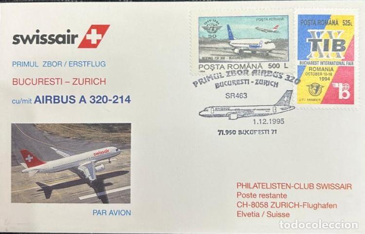 Sellos: TS.)1995, ROMANIA, FIRST DAY COVER, AIRMAIL, BUCHAREST TO ZURICH, COMMEMORATIVE PRE-PRINTED COVER FE