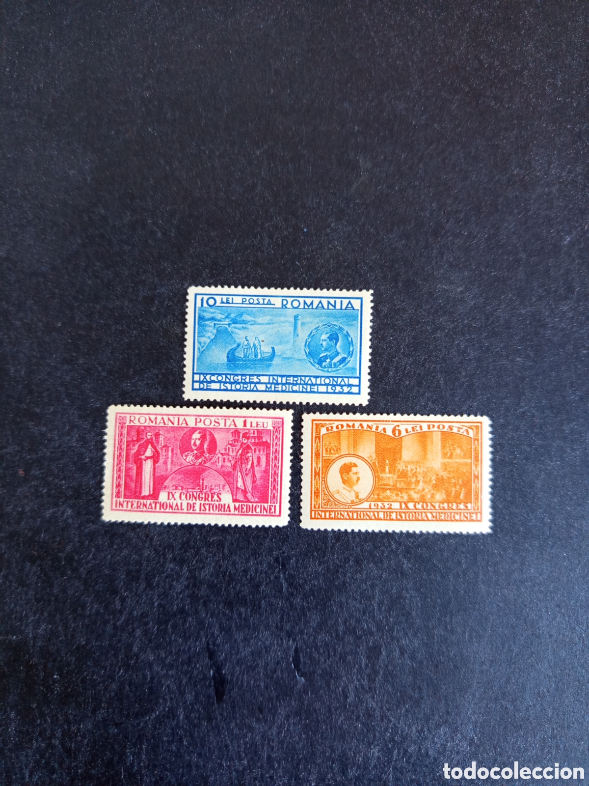 Sellos: Ruman&iacute;a, 1932. Congreso Medicina. Yv. 446/8. Pedido m&iacute;nimo 3 &euro;. Ver fotos.