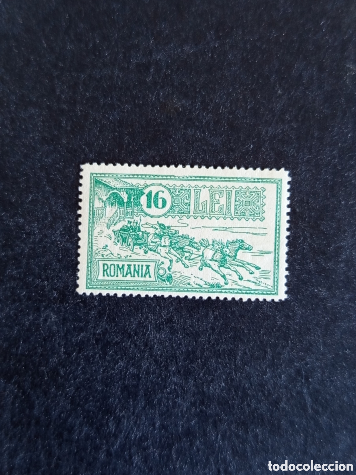 Sellos: Ruman&iacute;a, 1932. Antiguo veh&iacute;culo postal. Yv. 460. Pedido m&iacute;nimo 3 &euro;. Ver fotos.