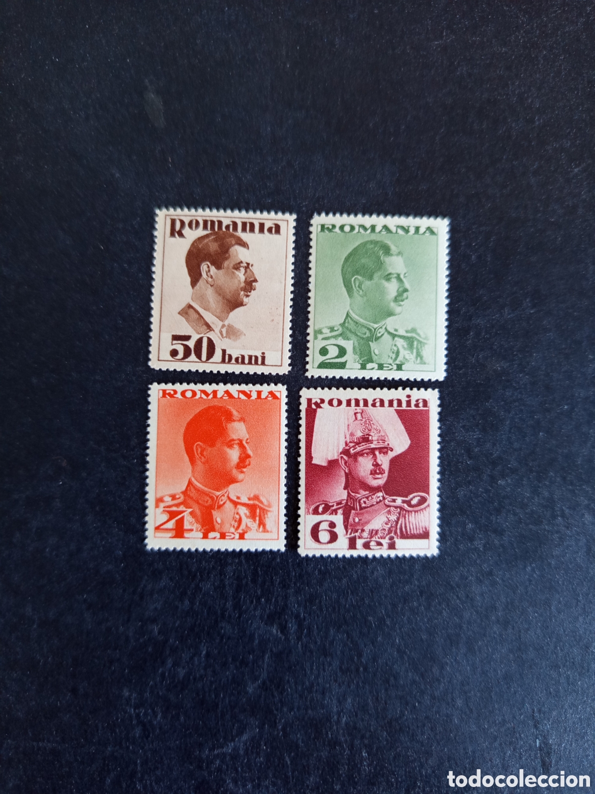 Sellos: Ruman&iacute;a, 1934. Rey Carlos II. Yv. 471/4. Serie completa. Pedido m&iacute;nimo 3 &euro;. Ver fotos.