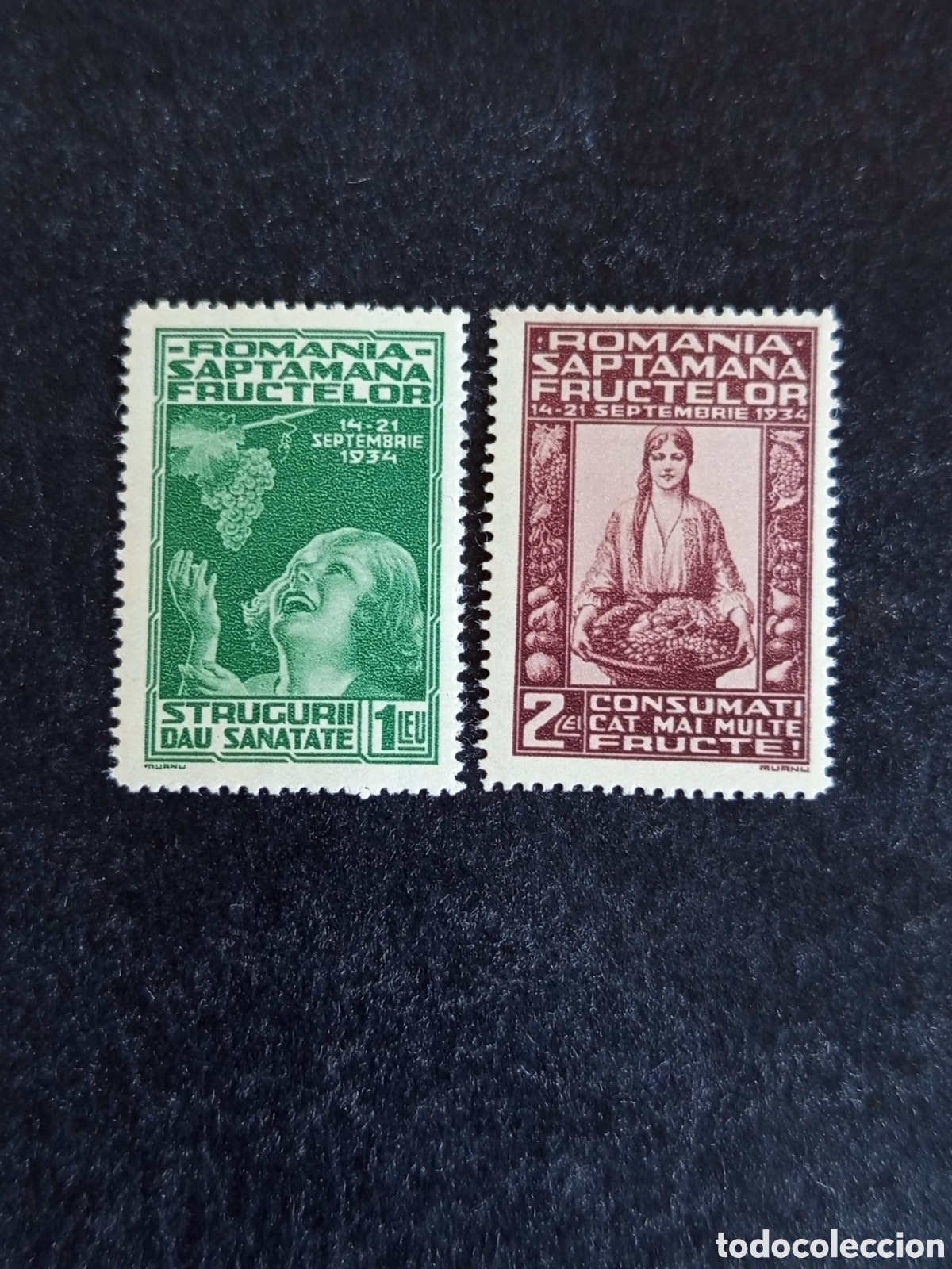 Sellos: Ruman&iacute;a, 1934.Semana de la fruta. Yv. 475/6. Serie completa. Pedido m&iacute;nimo 3 &euro;. Ver fotos.