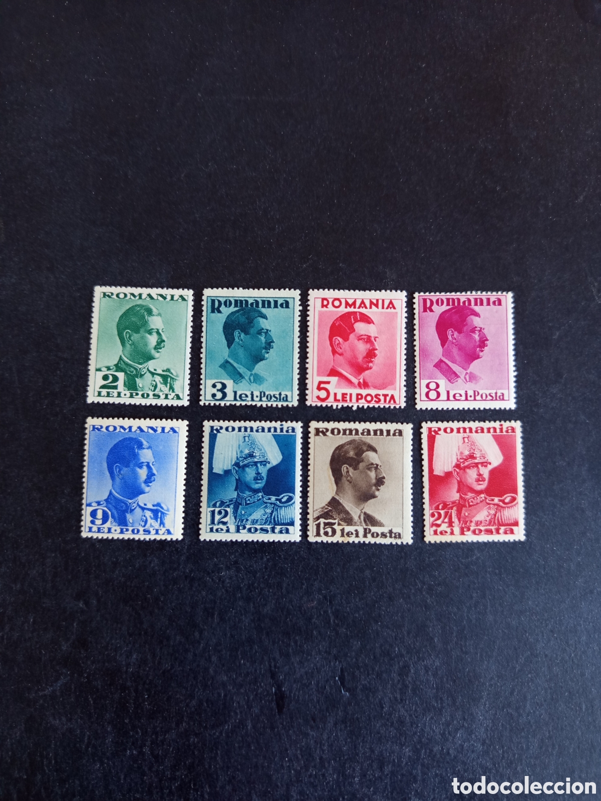 Sellos: Ruman&iacute;a, 1940. Rey Carlos II. Yv. 587/94. Serie completa. Pedido m&iacute;nimo 3 &euro;. Ver fotos.