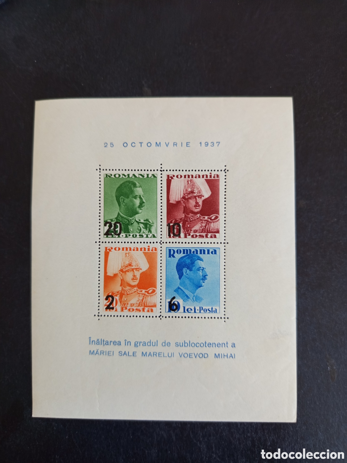 Sellos: Ruman&iacute;a, 1937. Pr&iacute;ncipe Miguel como lugarteniente. Yv. HB 2. Pedido m&iacute;nimo 3 &euro;. Ver fotos.