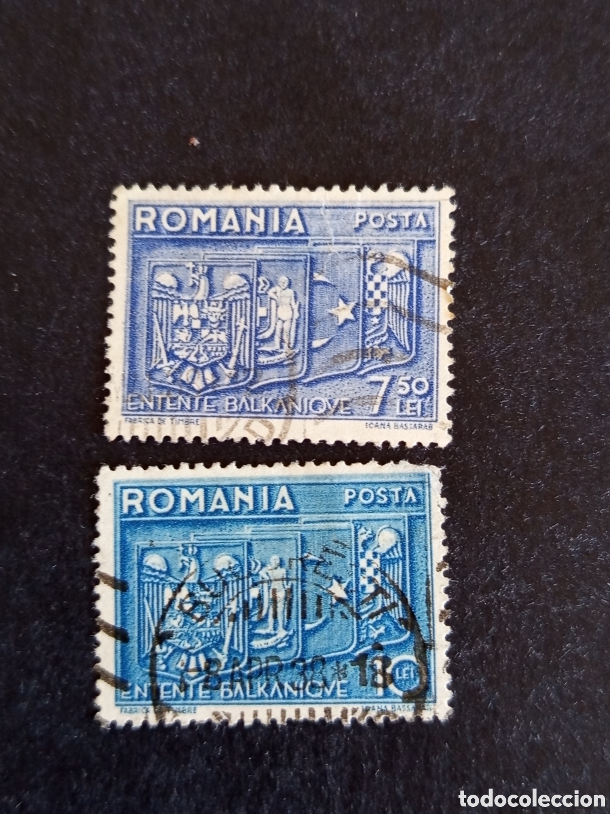 Sellos: Ruman&iacute;a, 1938. Entente Balc&aacute;nica. Yv. 530/1. Serie completa. Pedido m&iacute;nimo 3 &euro;. Ver fotos.