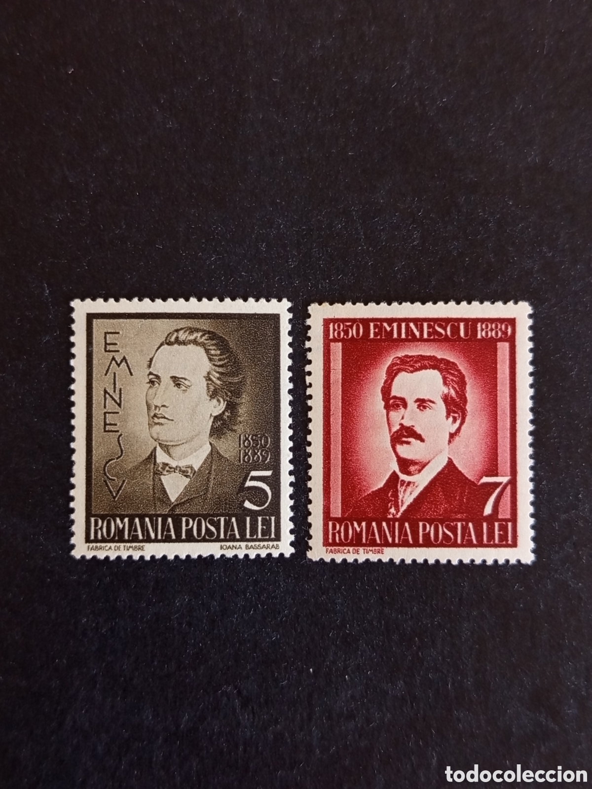 Sellos: Ruman&iacute;a, 1939. 50 Aniversario muerte M.. Eminescu, poeta. Yv. 568/9.Serie completa.Pedido m&iacute;nimo 3 &euro;