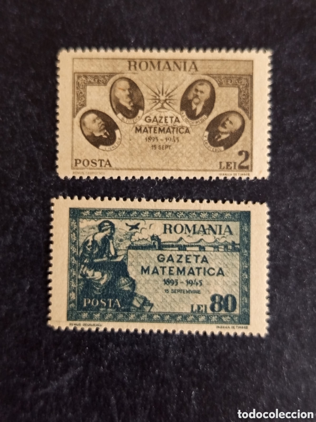 Sellos: Ruman&iacute;a, 1945. Revista de Matem&aacute;ticas. Yv. 869/70. Serie completa. Pedido m&iacute;nimo 3 &euro;. Ver fotos.
