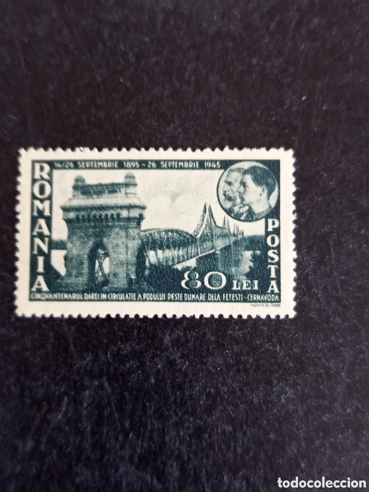Sellos: Ruman&iacute;a, 1945. Puente de Cernavoda. Yv. 871. Serie completa. Pedido m&iacute;nimo 3 &euro;. Ver fotos.