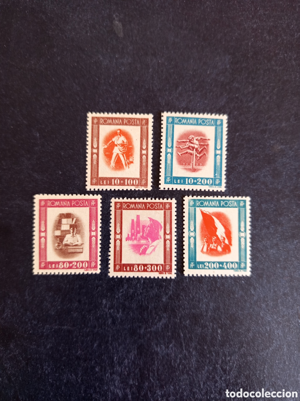 Sellos: Ruman&iacute;a, 1946. Pro organizaciones de j&oacute;venes. Yv. 911/5. Serie completa. Pedido m&iacute;nimo 3 &euro;.