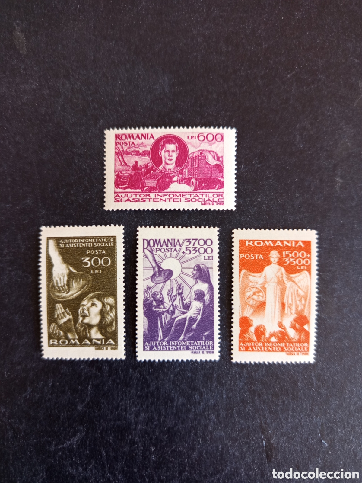 Sellos: Ruman&iacute;a, 1946. Asistencia al necesitado. Yv. 930/3. Serie completa. Pedido m&iacute;nimo 3 &euro;. Ver fotos.