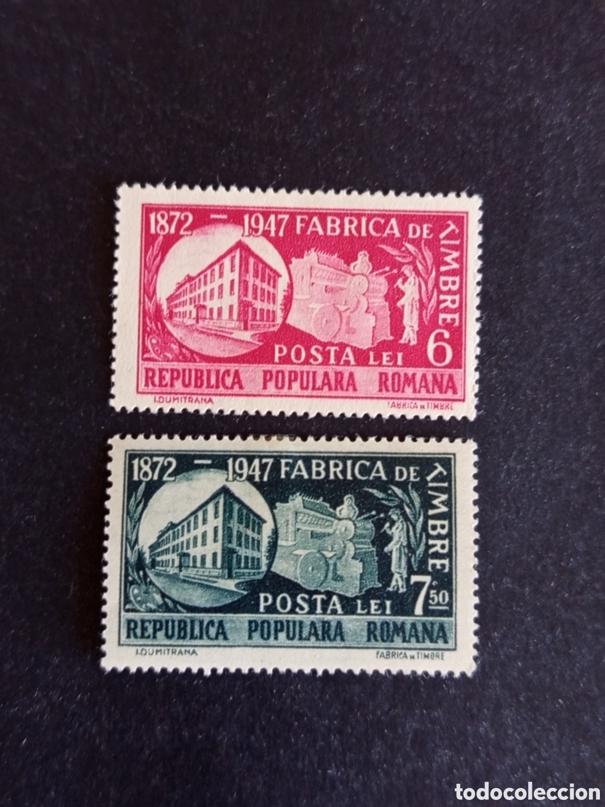 Sellos: Ruman&iacute;a, 1948. 75 Aniversario Taller del sello. Yv. 1007/8. Serie completa. Pedido m&iacute;nimo 3 &euro;.