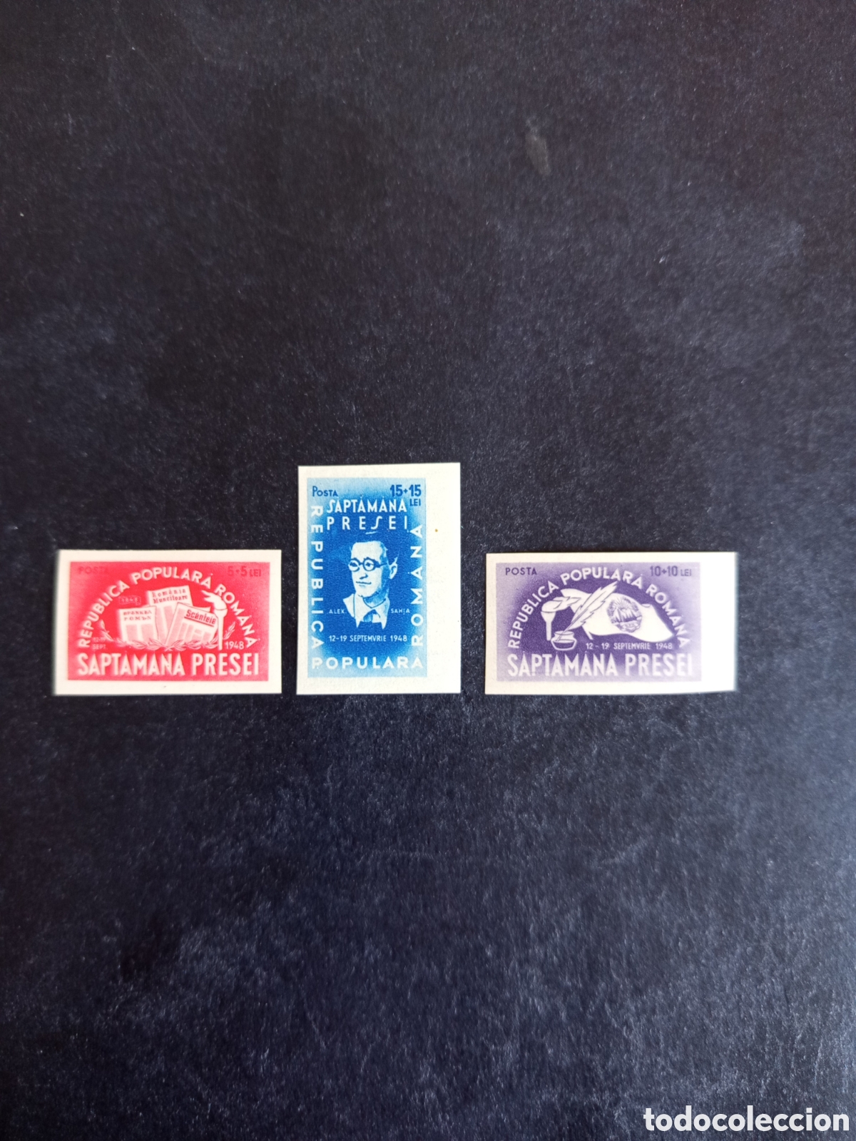 Sellos: Ruman&iacute;a, 1948. Peri&oacute;dicos Rumanos. Yv. 1059; 1961/62. Serie completa sin dentar. Pedido m&iacute;nimo 3 &euro;.