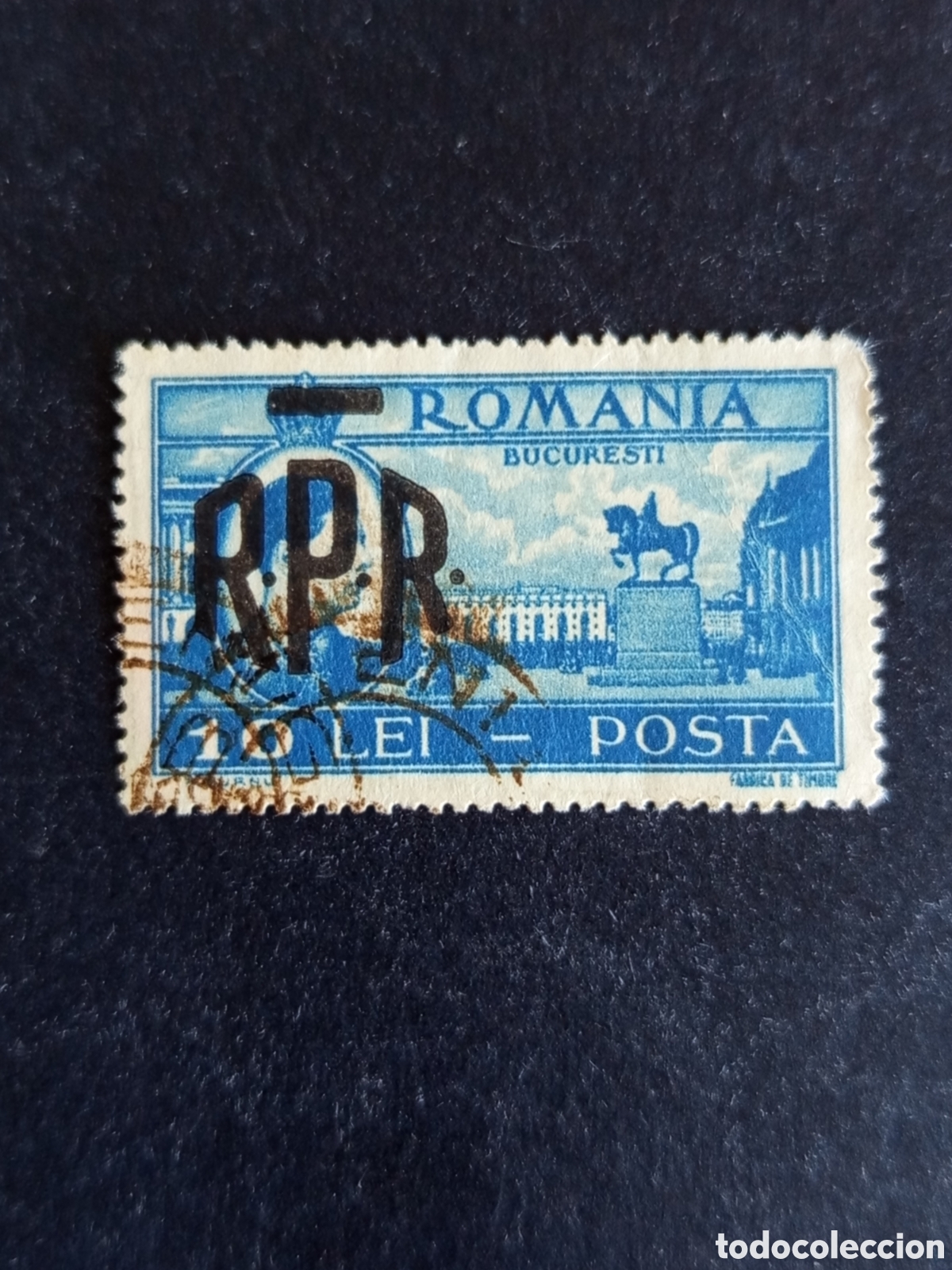 Sellos: Ruman&iacute;a, 1948. Palacio Real. Rey Miguel I. Yv. 1015 sobrecargado. Pedido m&iacute;nimo 3 &euro;. Ver fotos.