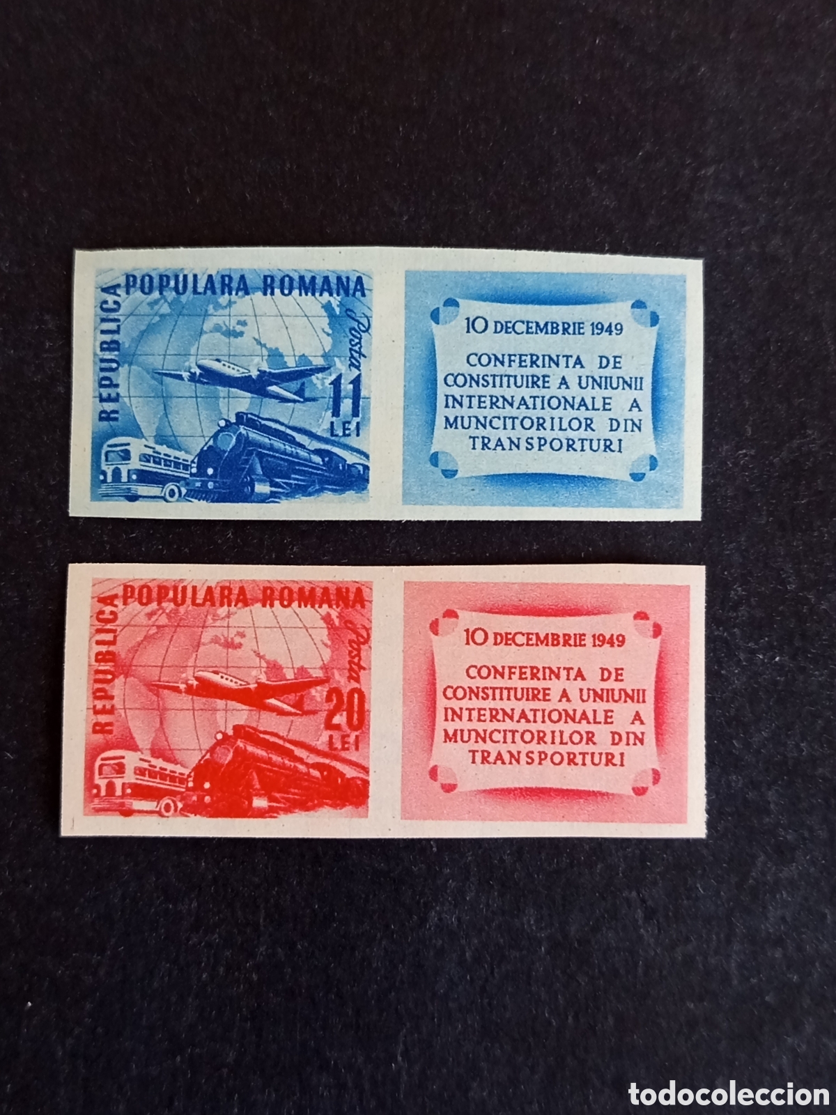 Sellos: Ruman&iacute;a, 1949. Transporte. Yv. 1085/6. Serie completa sin dentar. Pedido m&iacute;nimo 3 &euro;. Ver fotos.