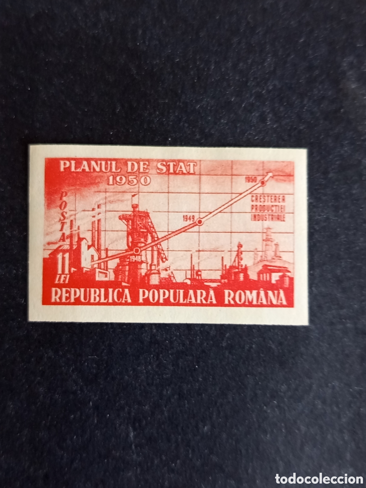 Sellos: Ruman&iacute;a, 1950. F&aacute;brica. Yv. 1088, sin dentar. Pedido m&iacute;nimo 3 &euro;. Ver fotos.