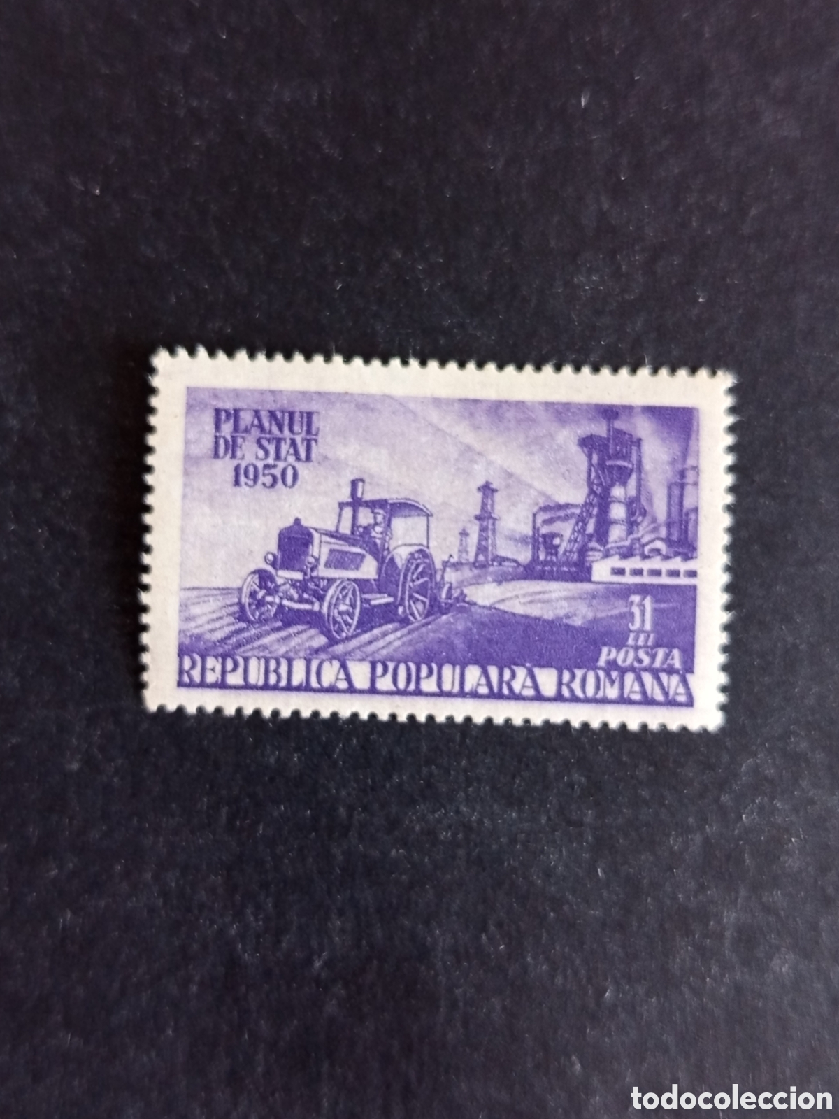 Sellos: Ruman&iacute;a, 1950. Tractor y F&aacute;brica. Yv. 1089. Pedido m&iacute;nimo 3 &euro;. Ver fotos.