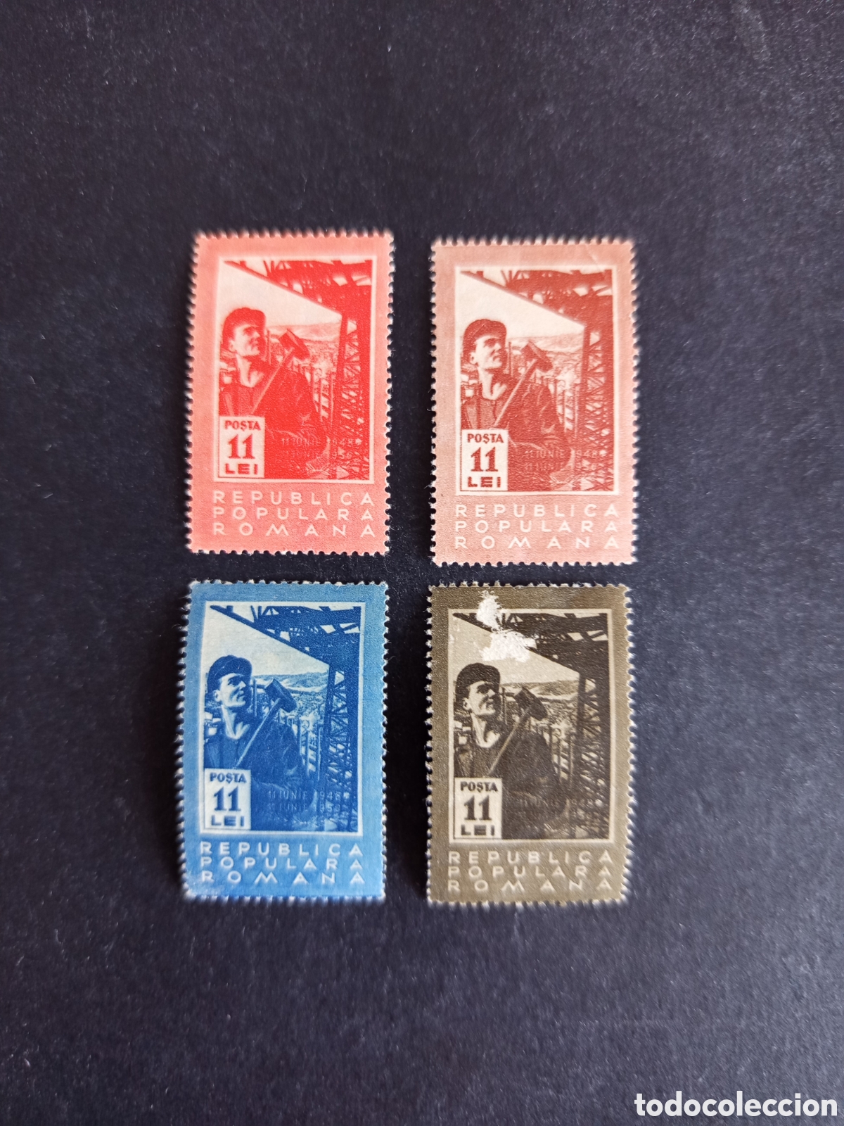 Sellos: Ruman&iacute;a, 1950. Trabajadores de factor&iacute;as. Yv. 1117/20. Serie completa. Pedido m&iacute;nimo 3 &euro;. Ver fotos