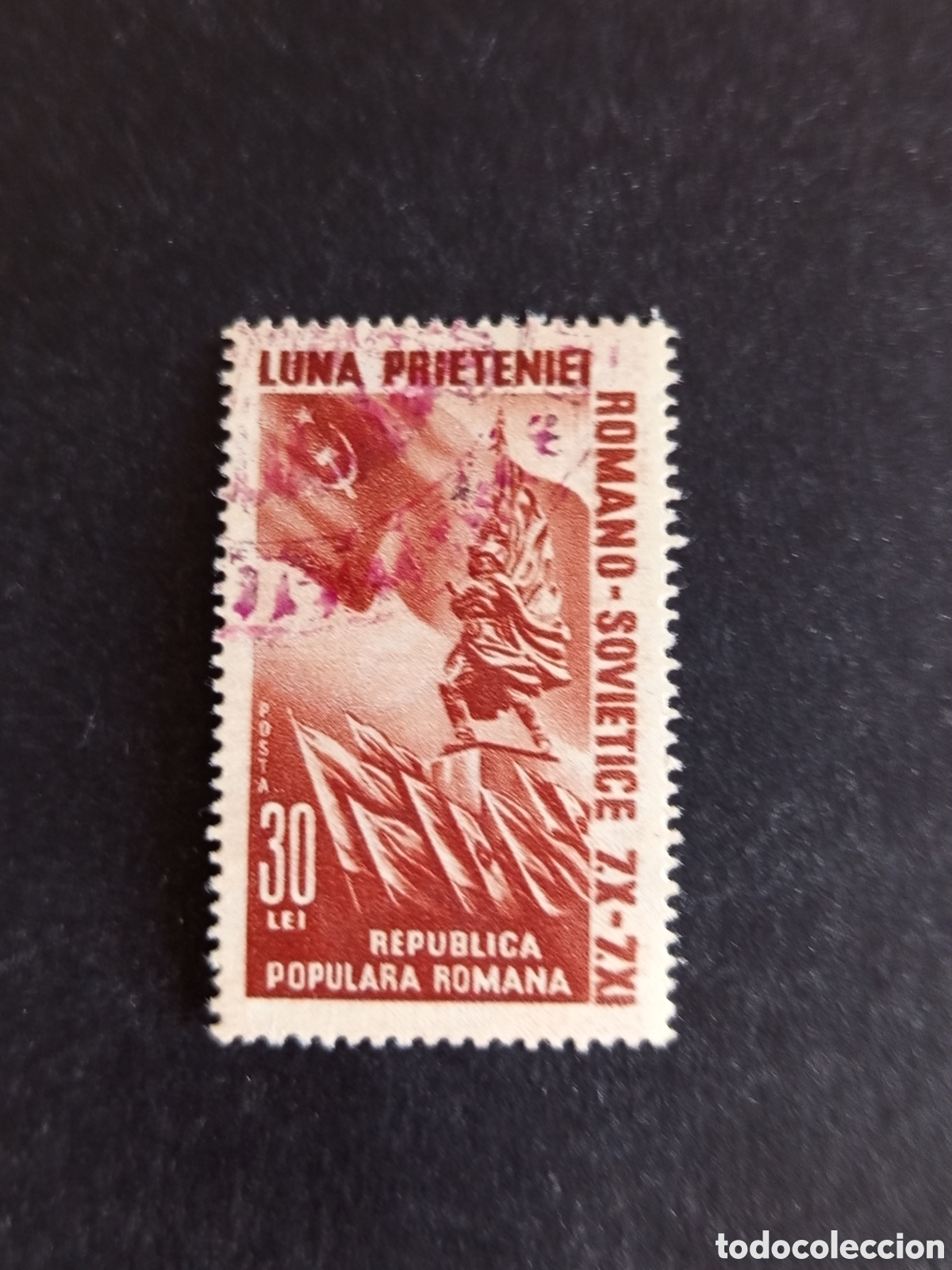 Sellos: Ruman&iacute;a, 1950. Estatua al soldado sovi&eacute;tico. Yv. 1125. Serie completa. Pedido m&iacute;nimo 3 &euro;. Ver fotos.