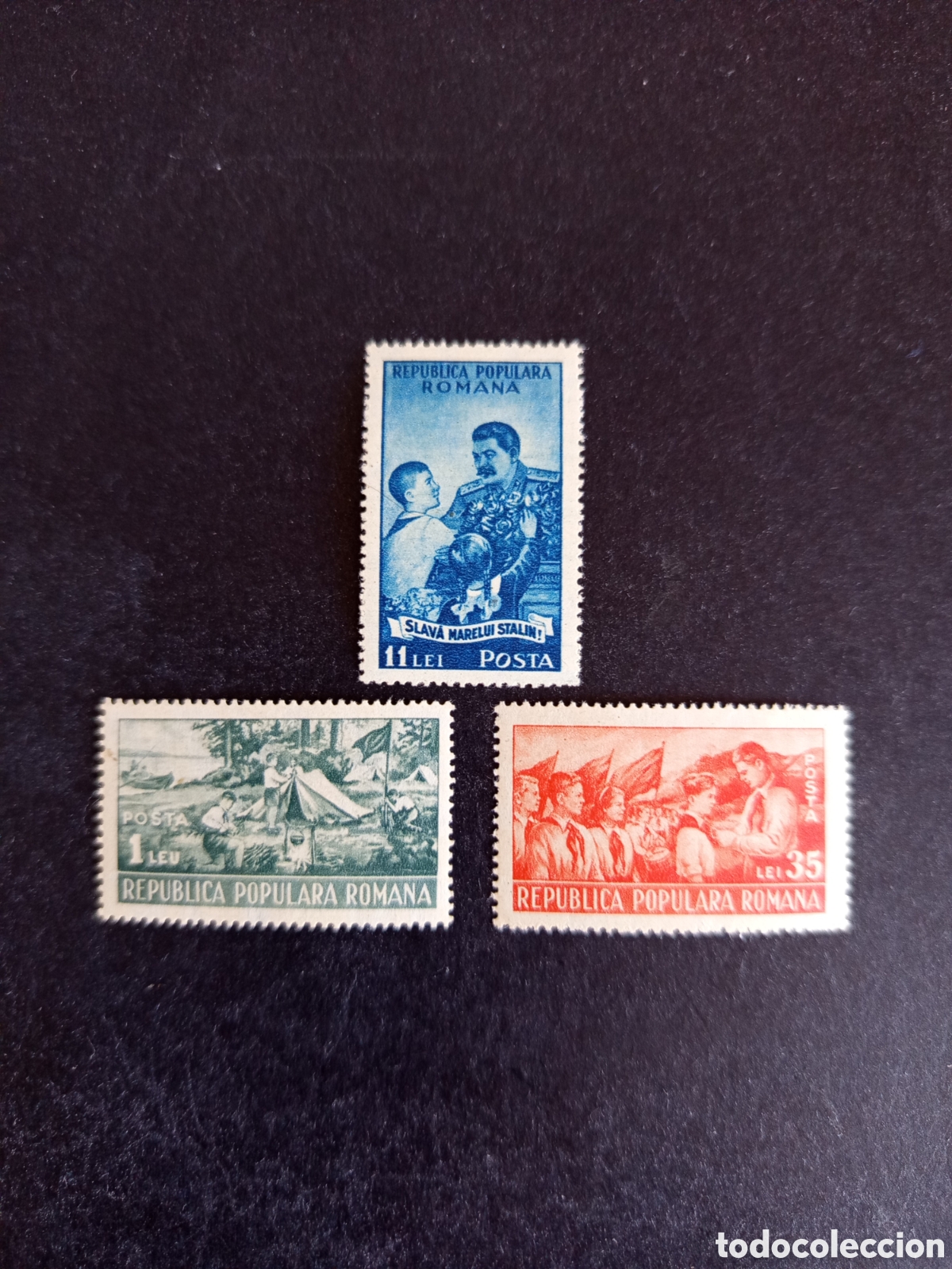 Sellos: Ruman&iacute;a, 1951. J&oacute;venes Pioneros. Yv. 1146/8. Serie completa. Pedido m&iacute;nimo 3 &euro;. Ver fotos.