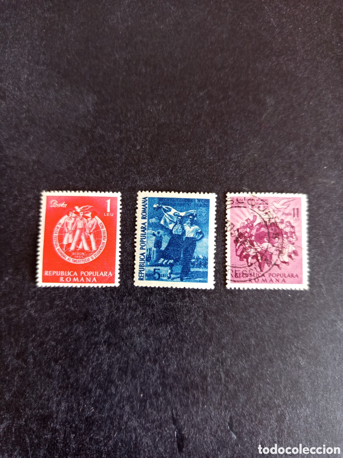 Sellos: Ruman&iacute;a, 1951. Festival Mundial de la Juventud. Yv. 1152/4. Serie completa. Pedido m&iacute;nimo 3 &euro;.