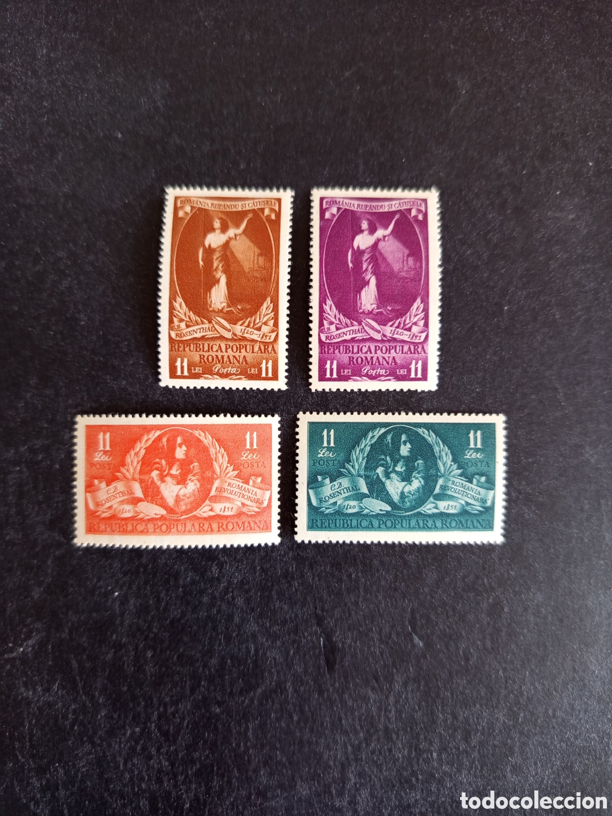 Sellos: Ruman&iacute;a, 1951. C.D. Rosenthal, pintor. Yv. 1156/9. Serie completa. Pedido m&iacute;nimo 3 &euro;. Ver fotos.