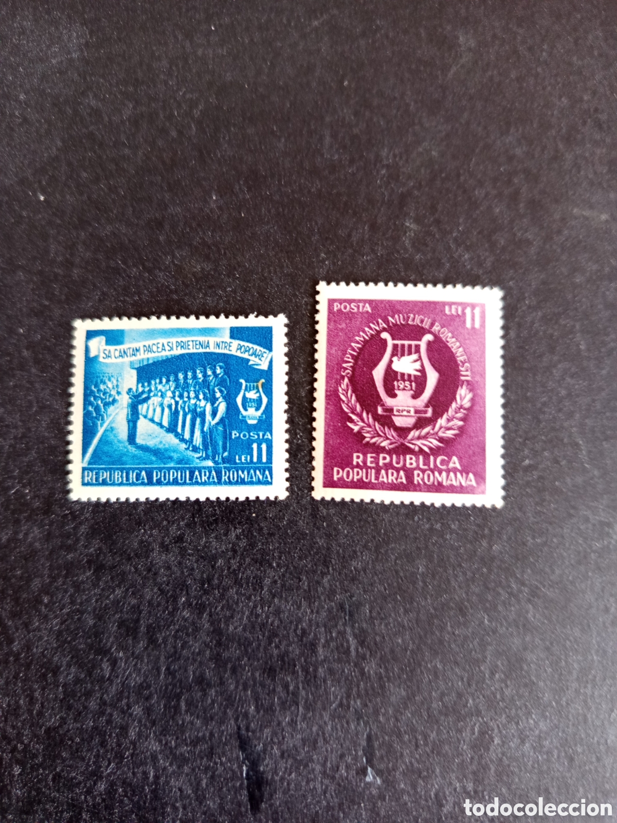 Sellos: Ruman&iacute;a, 1951. Semana de la m&uacute;sica. Yv. 1164; 1166. Pedido m&iacute;nimo 3 &euro;. Ver fotos.