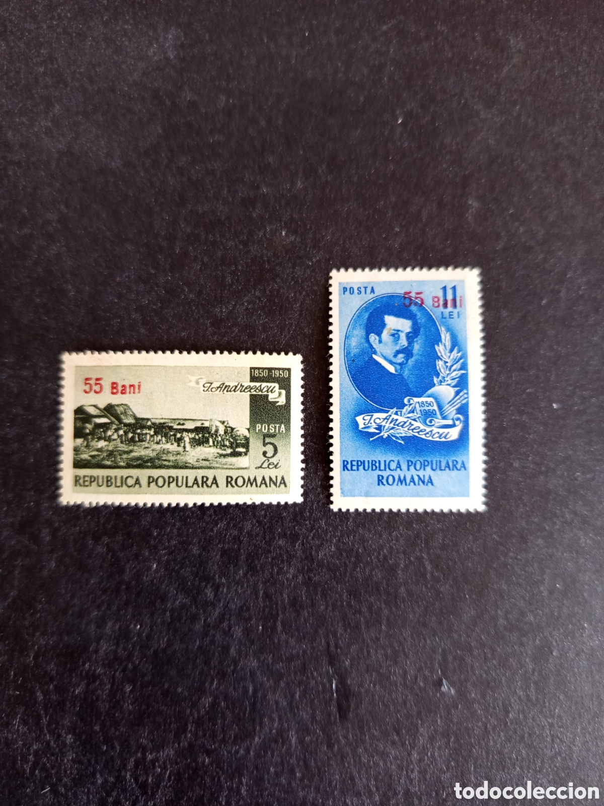 Sellos: Ruman&iacute;a, 1952. Ion Andreescu, pintor. Yv. 1239/40 sobrecargado . Serie completa. Pedido m&iacute;nimo 3 &euro;.