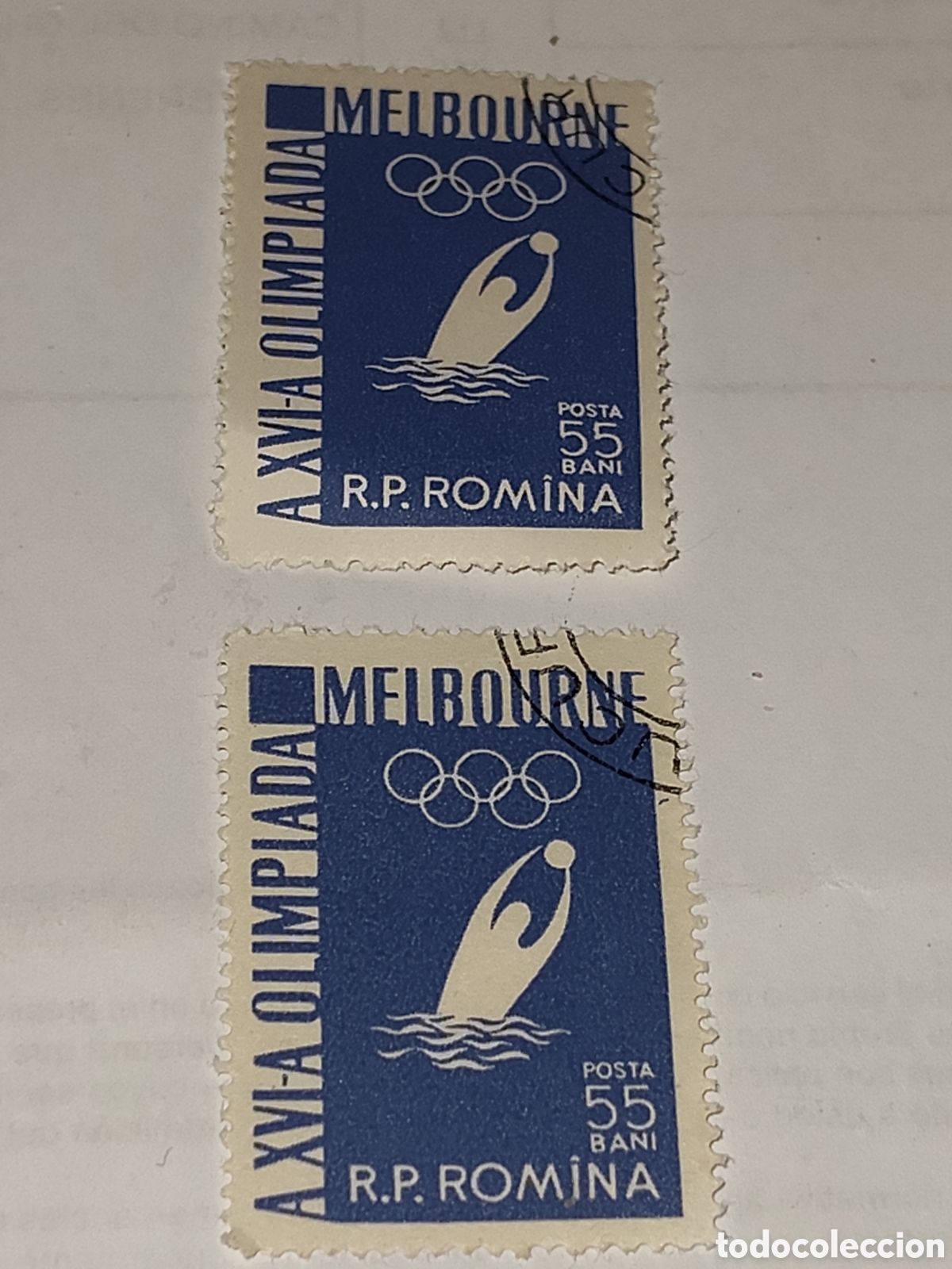 Sellos: 2 sellos de Ruman&iacute;a Juegos Ol&iacute;mpicos de verano Melbourne 1956