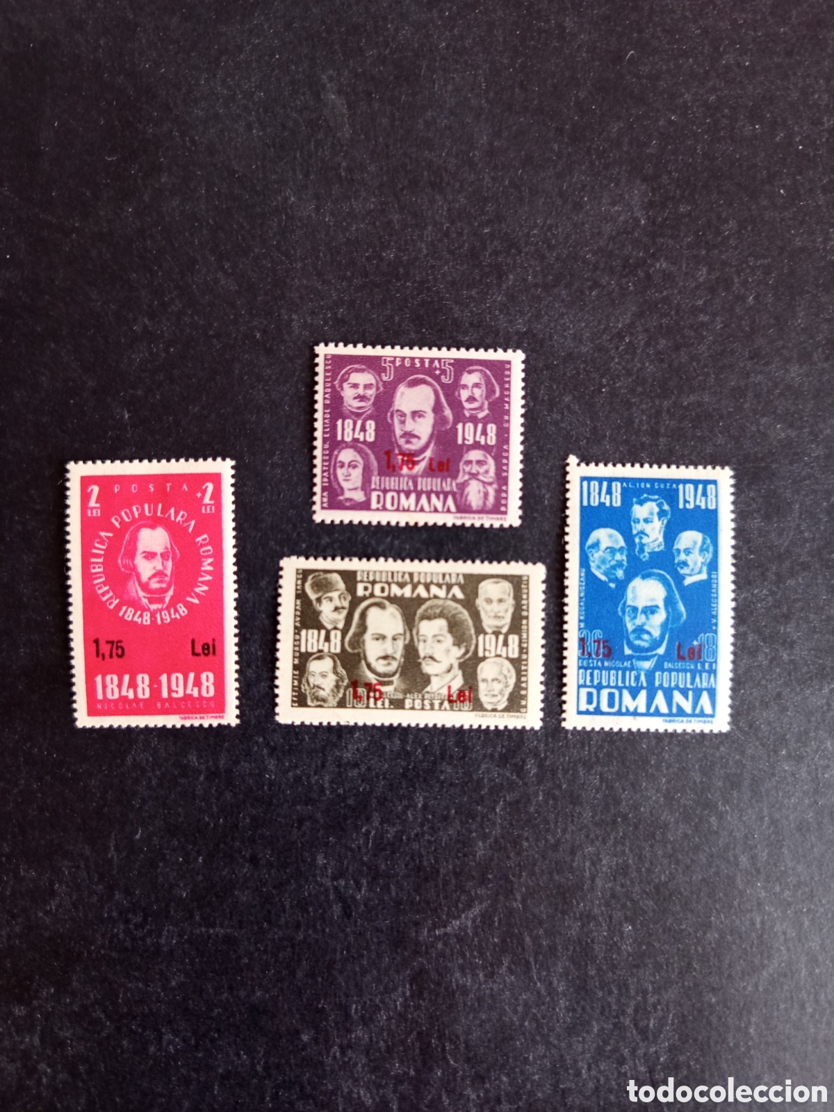 Sellos: Ruman&iacute;a, 1952. Revoluci&oacute;n de 1948. Yv. 1252/54; 1256. Sellos sobrecargados. Pedido m&iacute;nimo 3 &euro;.