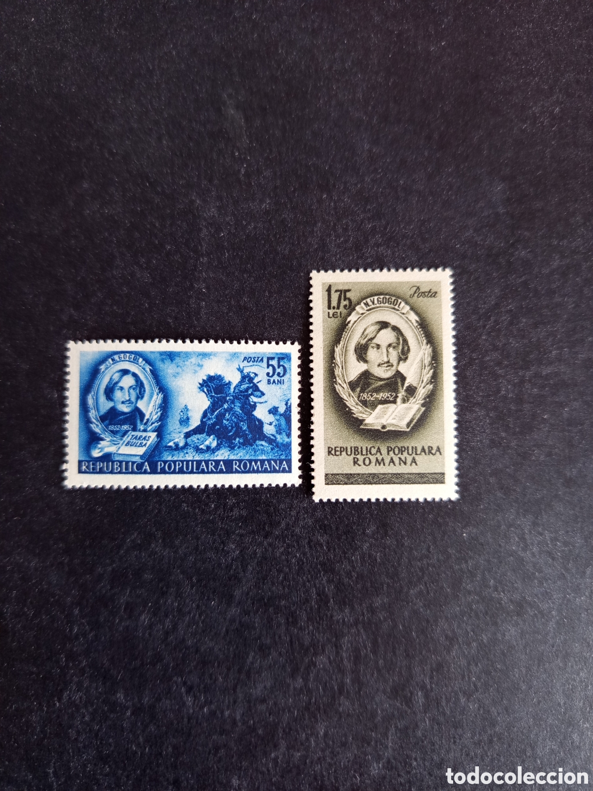 Sellos: Ruman&iacute;a, 1952. Nikolai V. Gogol, escritor. Yv. 1210/1. Serie completa. Pedido m&iacute;nimo 3 &euro;. Ver fotos.
