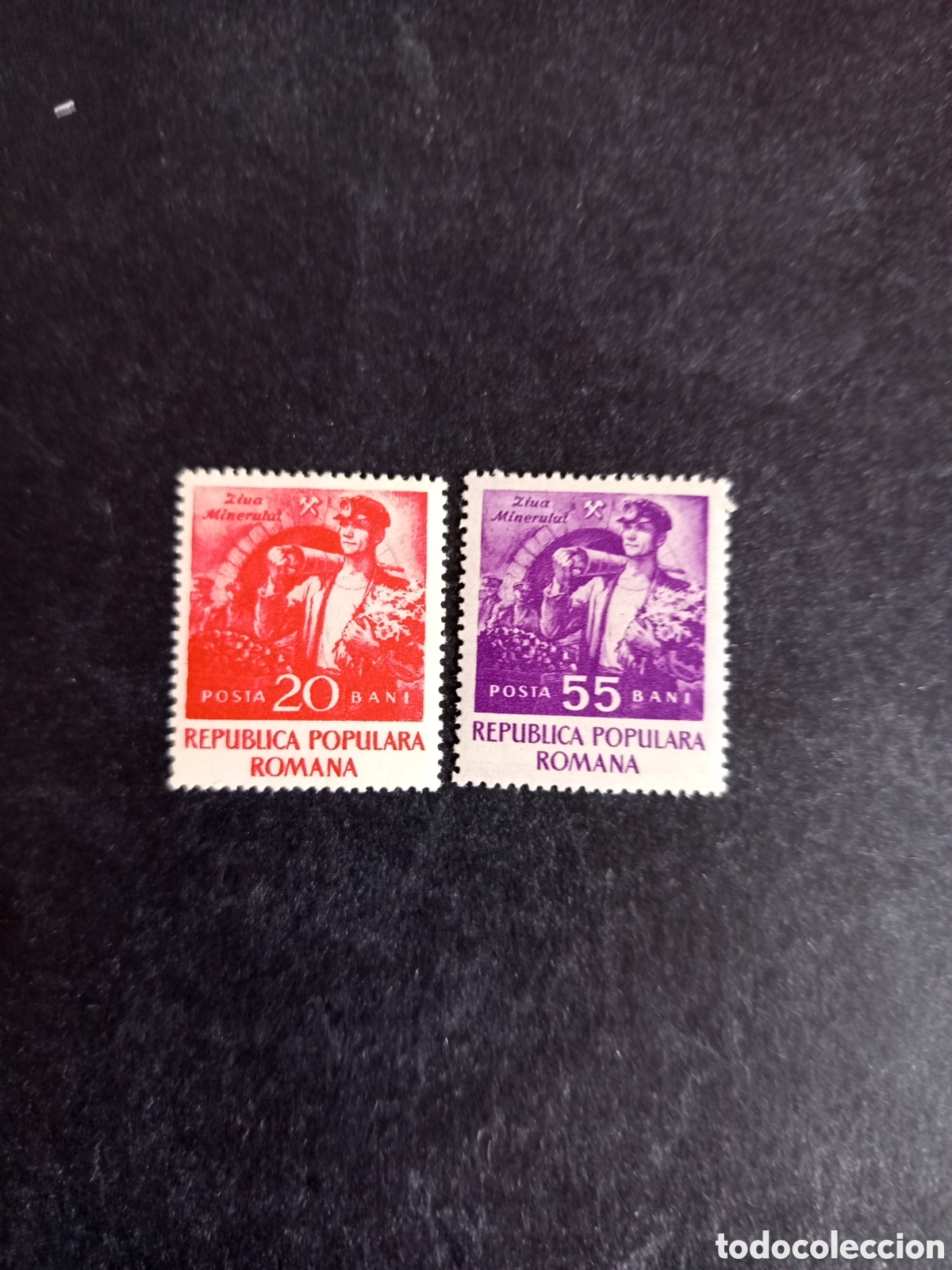 Sellos: Ruman&iacute;a, 1952. D&iacute;a del minero. Yv. 1274/5. Serie completa. Pedido m&iacute;nimo 3 &euro;. Ver fotos.