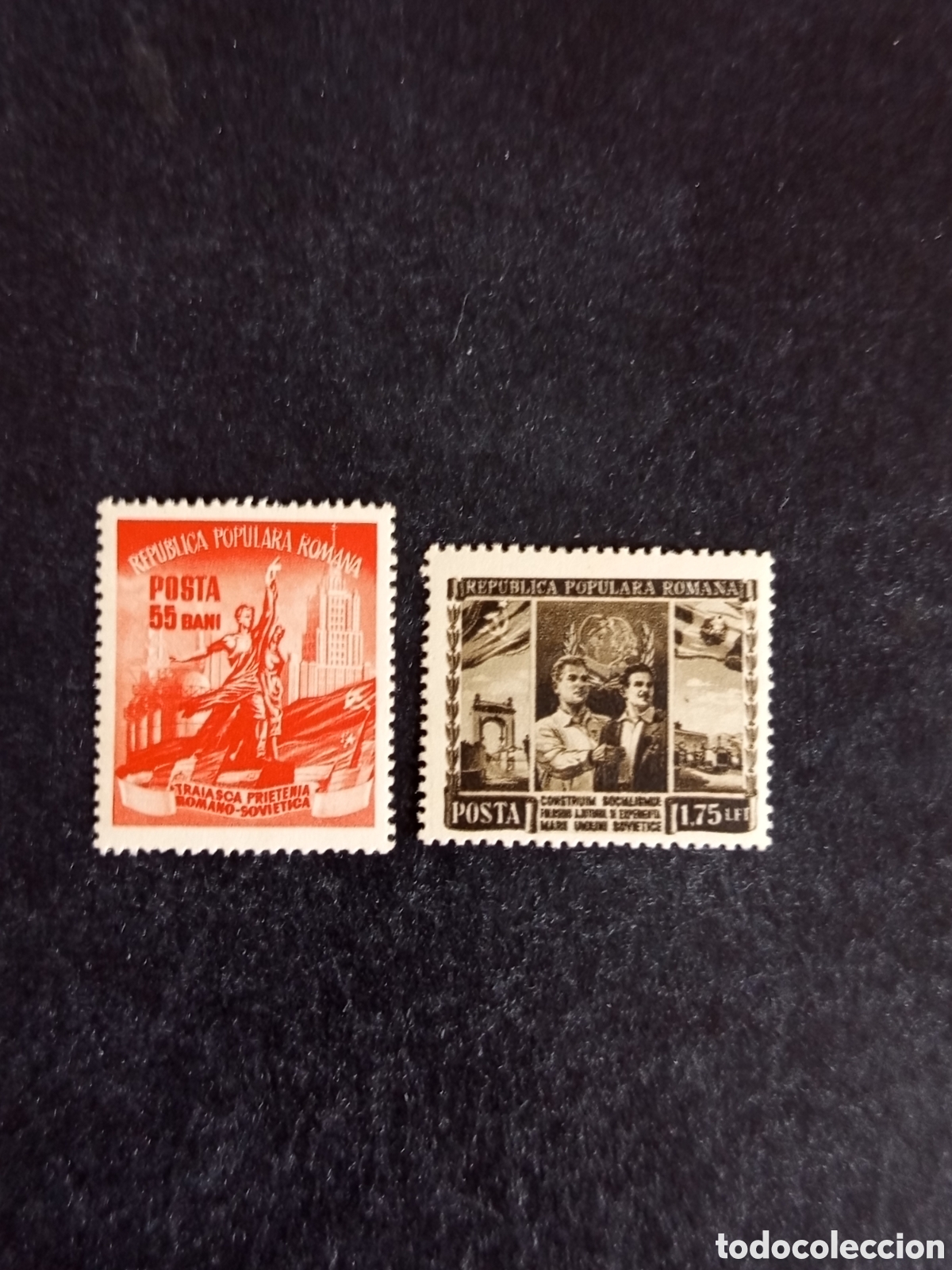 Sellos: Ruman&iacute;a, 1952. Amistad rumano-rusa. Yv. 1281/2. Serie completa. Pedido m&iacute;nimo 3 &euro;. Ver fotos.