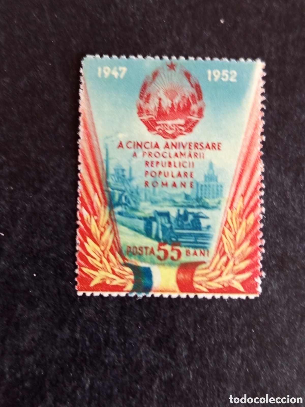 Sellos: Ruman&iacute;a, 1953. Aniversario Republica. Escudo. Industria. Yv. 1288. Serie completa. Pedido m&iacute;nimo 3&euro;