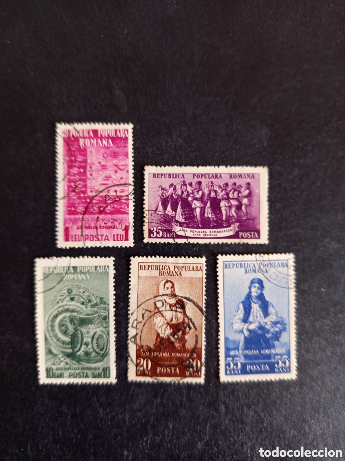 Sellos: Ruman&iacute;a, 1953. Artesan&iacute;a y folclore popular. Yv. 1299/1302. Serie completa. Pedido m&iacute;nimo 3 &euro;.