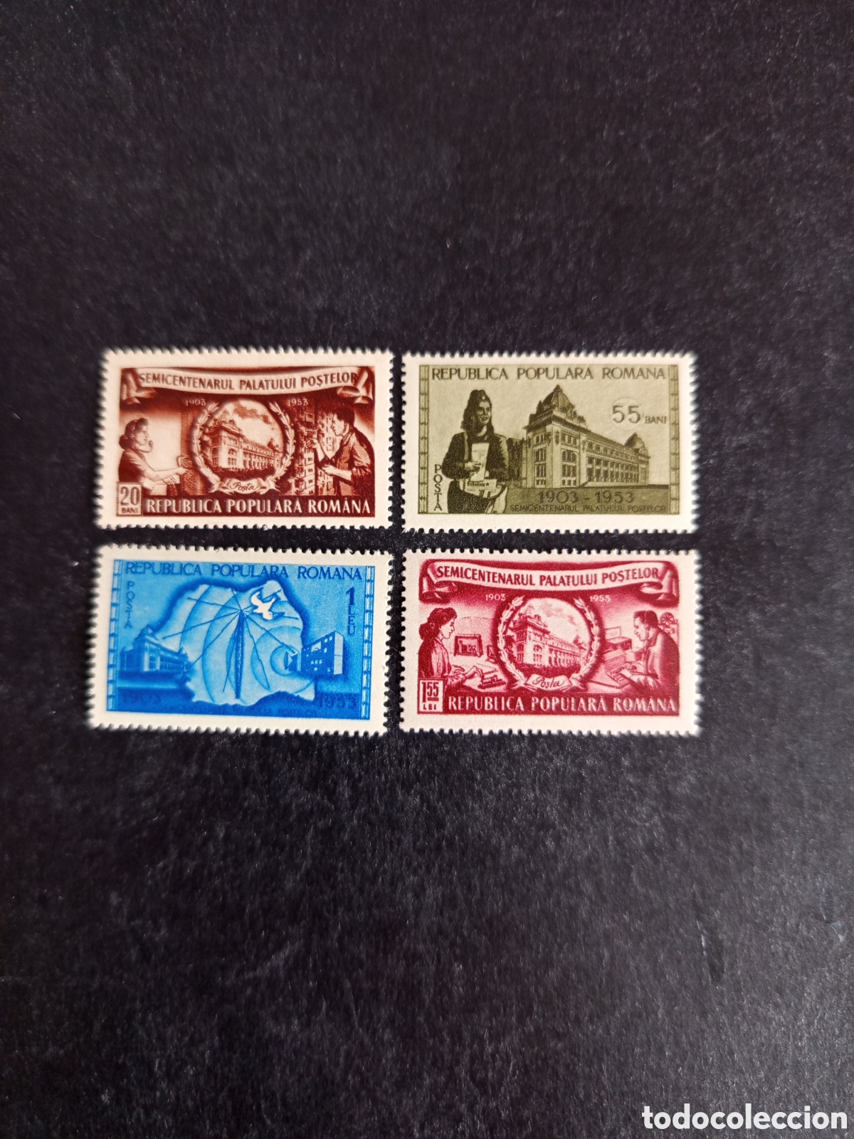 Sellos: Ruman&iacute;a, 1953. Edificio Administraci&oacute;n Postal. Yv. 1317/20. Serie completa. Pedido m&iacute;nimo 3 &euro;.