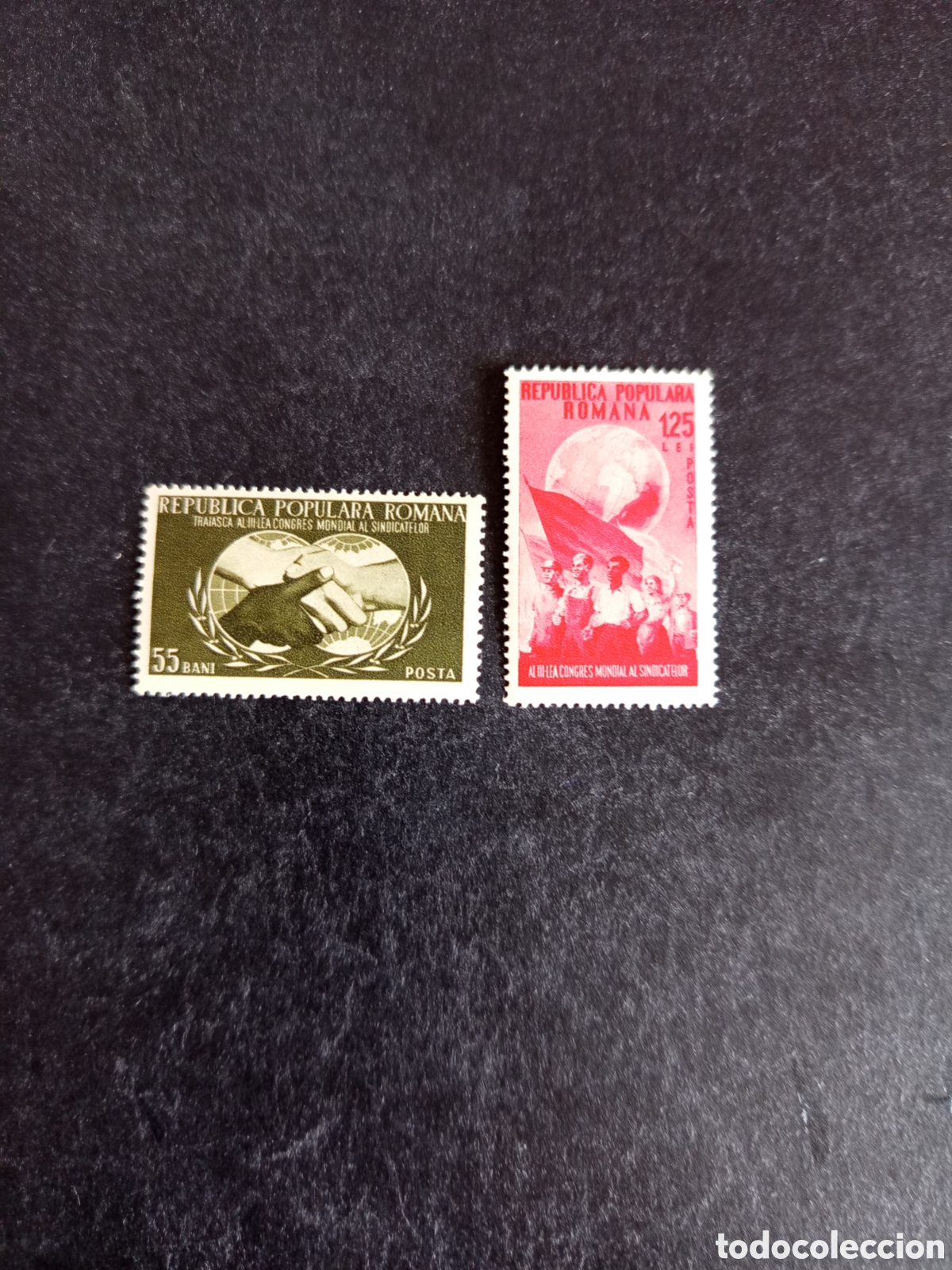 Sellos: Ruman&iacute;a, 1953. Congreso Sindicatos. Yv. 129/30. Serie completa. Pedido m&iacute;nimo 3 &euro;. Ver fotos.