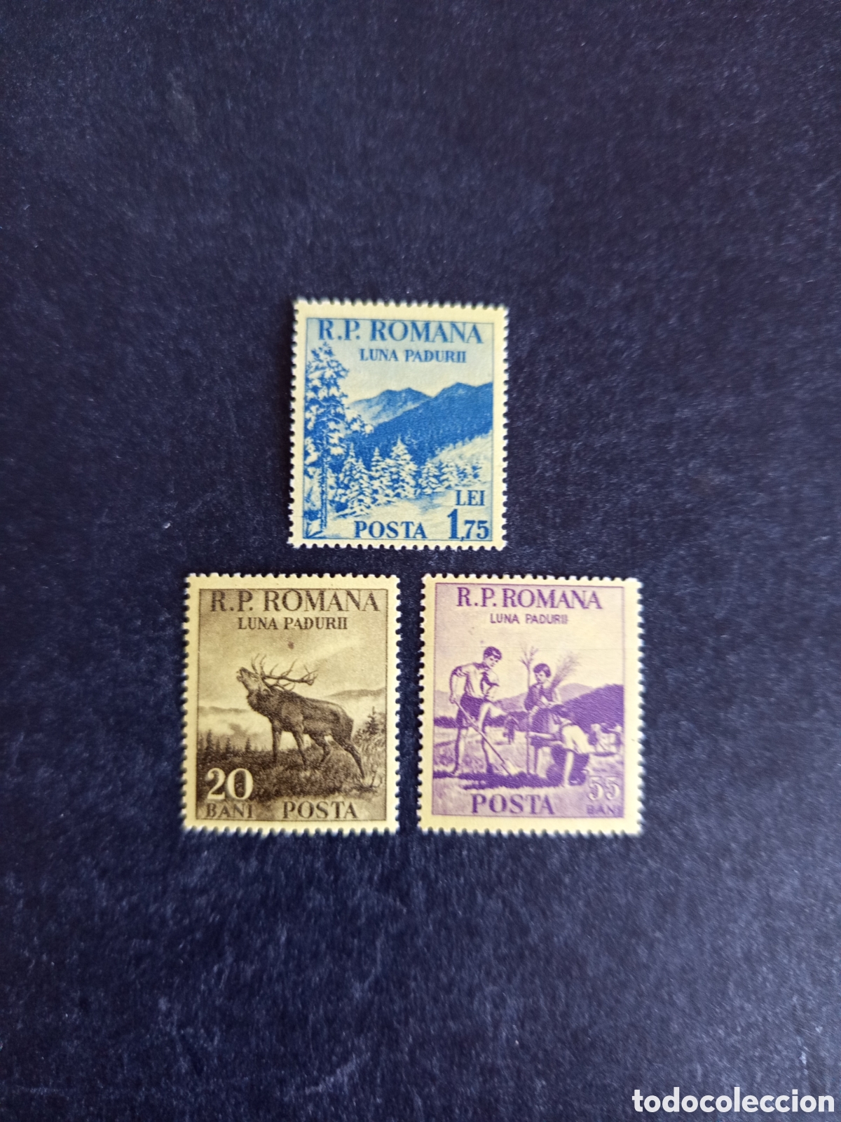 Sellos: Ruman&iacute;a, 1954. Mes de los bosques y la selva. Yv. 1337/9. Serie completa. Pedido m&iacute;nimo 3 &euro;.