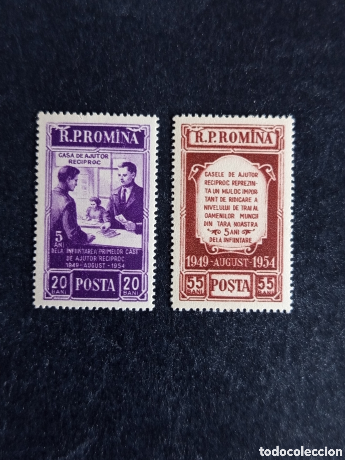 Sellos: Ruman&iacute;a, 1954. Organizaci&oacute;n Ayuda Mutua. Yv 1353/4. Serie completa. Pedido m&iacute;nimo 3 &euro;. Ver fotos.