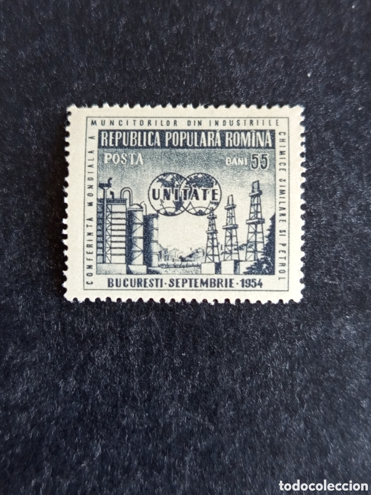 Sellos: Ruman&iacute;a, 1954. Petr&oacute;leo y Qu&iacute;mica. Yv 1362. Serie completa. Pedido m&iacute;nimo 3 &euro;. Ver fotos.