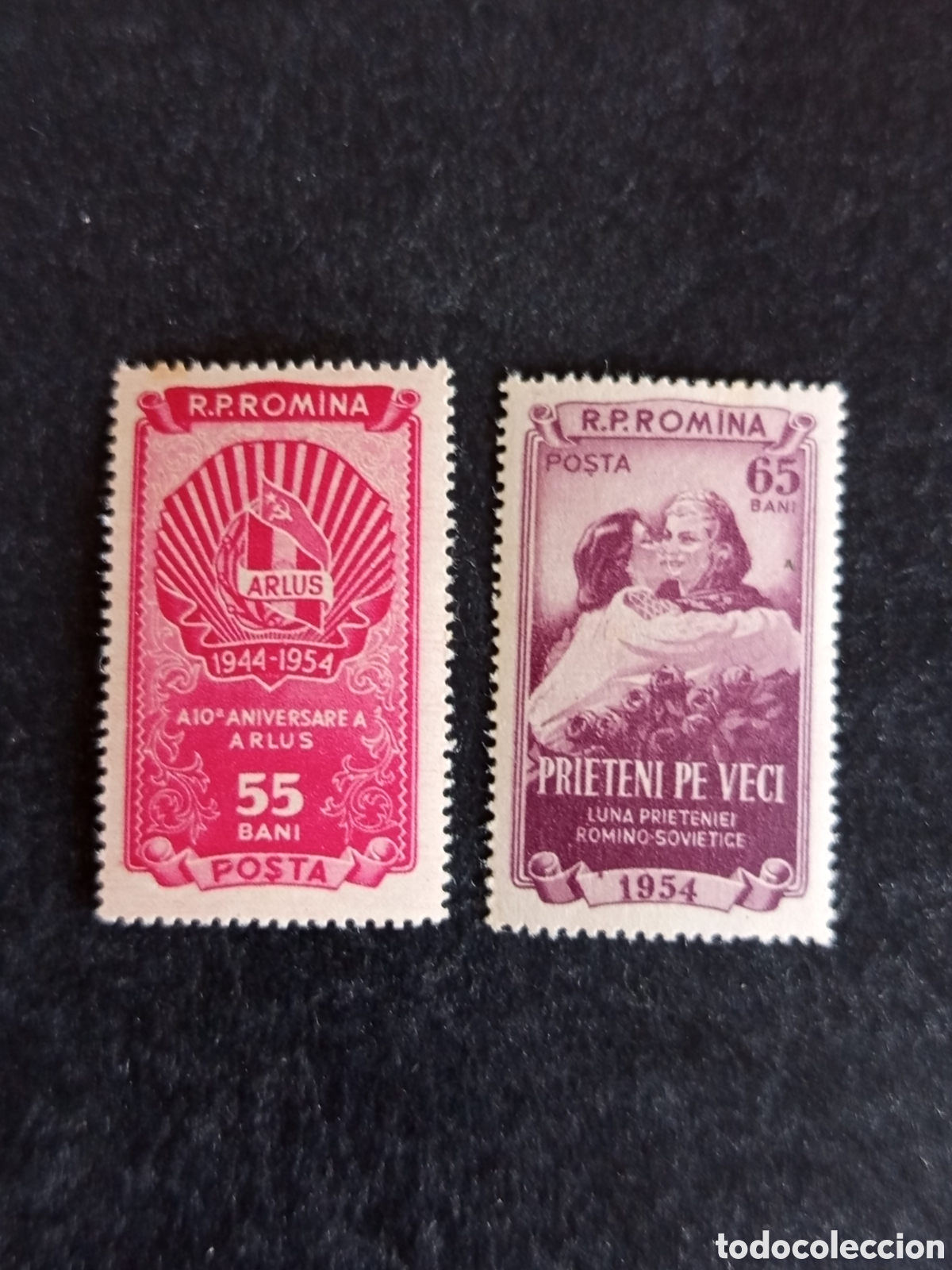 Sellos: Ruman&iacute;a, 1954. Amistad rumano-rusa. Yv 1367/8. Serie completa. Pedido m&iacute;nimo 3 &euro;. Ver fotos.