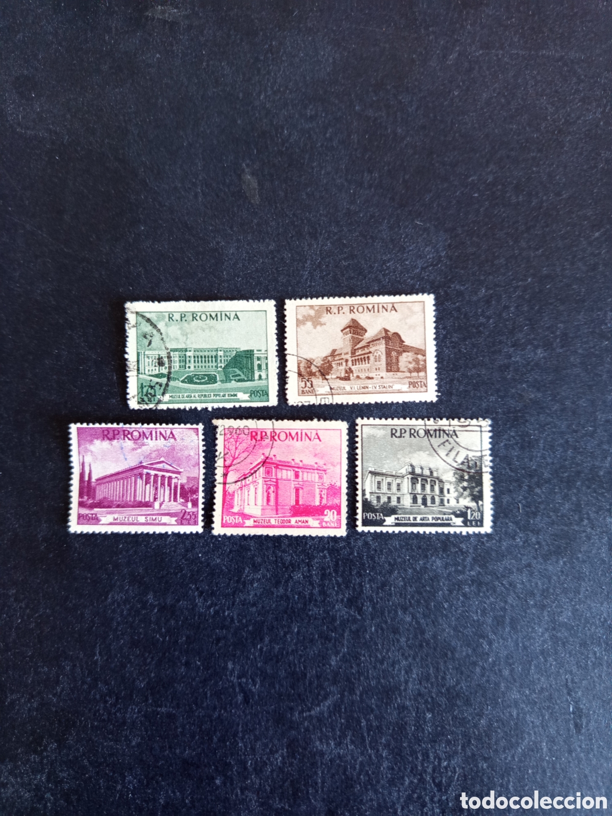 Sellos: Ruman&iacute;a, 1955. Museos de Bucarest. Yv 1394/8. Serie completa. Pedido m&iacute;nimo 3 &euro;. Ver fotos.